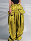Tiny Yellow Patchwork High Waist Wide Pants