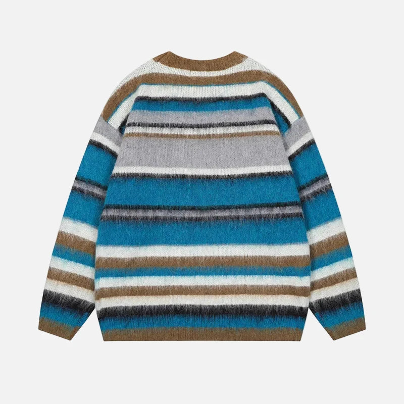 Rainbow Fluffy Oversized Striped Fuzzy Sweater