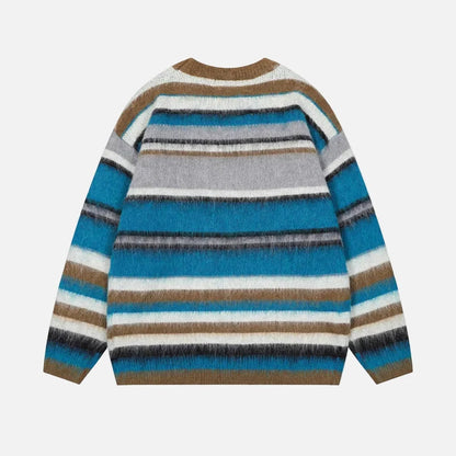 Rainbow Fluffy Oversized Striped Fuzzy Sweater