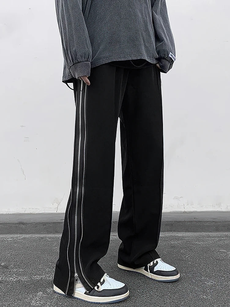 Black Loose Casual Side Split Pants