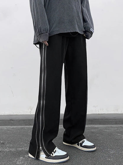 Black Loose Casual Side Split Pants