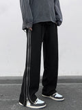Black Loose Casual Side Split Pants