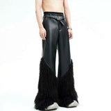 Trendy Patchwork Wide Leg Leather Pants