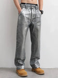 Streetwear Cool Silver Coated Casual Hip Hop Jeans