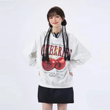 Cherries Print Casual Cotton Hoodie