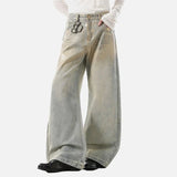 Chic Coated Printing Washed Wide Leg Jeans