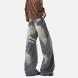 Vintage Moustache Effect Washed Wide Jeans