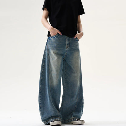 Effortless Cool Retro Pleated Printed Wide Leg Jeans