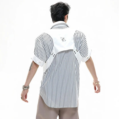Men Clean Aesthetic Patchwork Short Sleeve Shirt