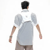 Men Clean Aesthetic Patchwork Short Sleeve Shirt