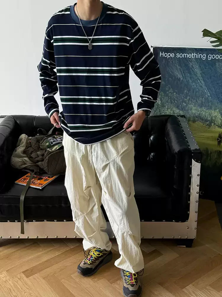 Striped Japanese Minimalist Long Sleeve T-Shirt