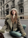 Women Classic Warm Faux Suede Zipper Leather Jacket