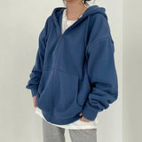 Oversized Solid Color Zip-up Hoodie