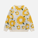 Sunflower Pattern Textured Knit Sweater