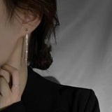 Trendy Chic Silver Tassel Long Earrings