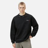 Retro Style Embroidered Faux Suede Sweatshirt