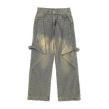 Snuggle-Ready Patchwork Denim Wide Leg Jeans