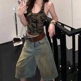 Retro Washed Denim High Waisted Denim Jorts