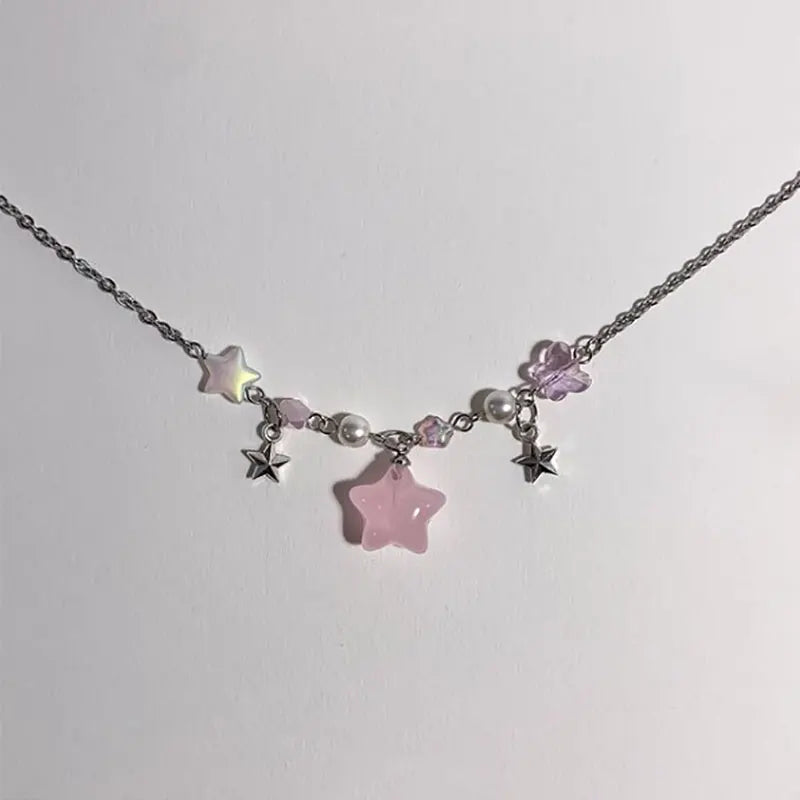 Front view of the pink Celestial Starburst Necklace 