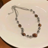 Vintage Brown Beaded Aesthetic Necklace