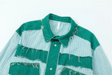 Retro Striped Patchwork Long Sleeve Ripped Shirt