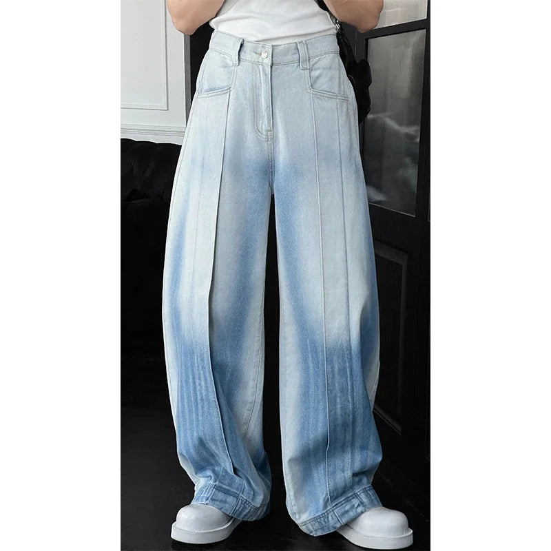 Gradient Patchwork Washed Blue Jeans