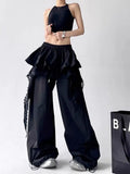 Contrasting Color Patchwork Lace Wide Pants