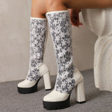 Graceful Sheer Floral Lace Knee High Boots