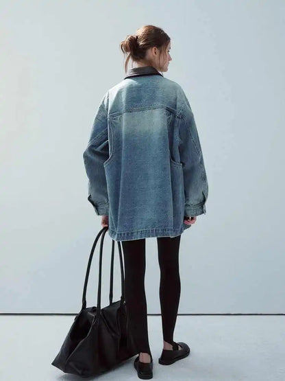 Retro Loose French Splicing Denim Jacket