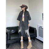 Women American Style Retro Gradient Denim Jorts