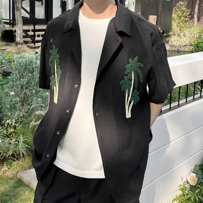 Cozy Patchwork Lapel Short Sleeve Shirt