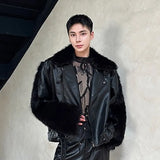 Streetwear Fur Splicing PU Leather Motorcycle Jacket