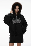 Cozy Embroidered Faux Fur Collar Hooded Sweatshirt
