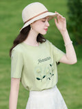 Green Flower Embroidered T-shirt