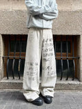 Cyber Y2K Printed White Baggy Jeans
