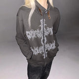 Grunge Aesthetics Tattoo Print Zipper Shirt