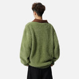 Handsome Color Contrast Fleece Knitted Sweater