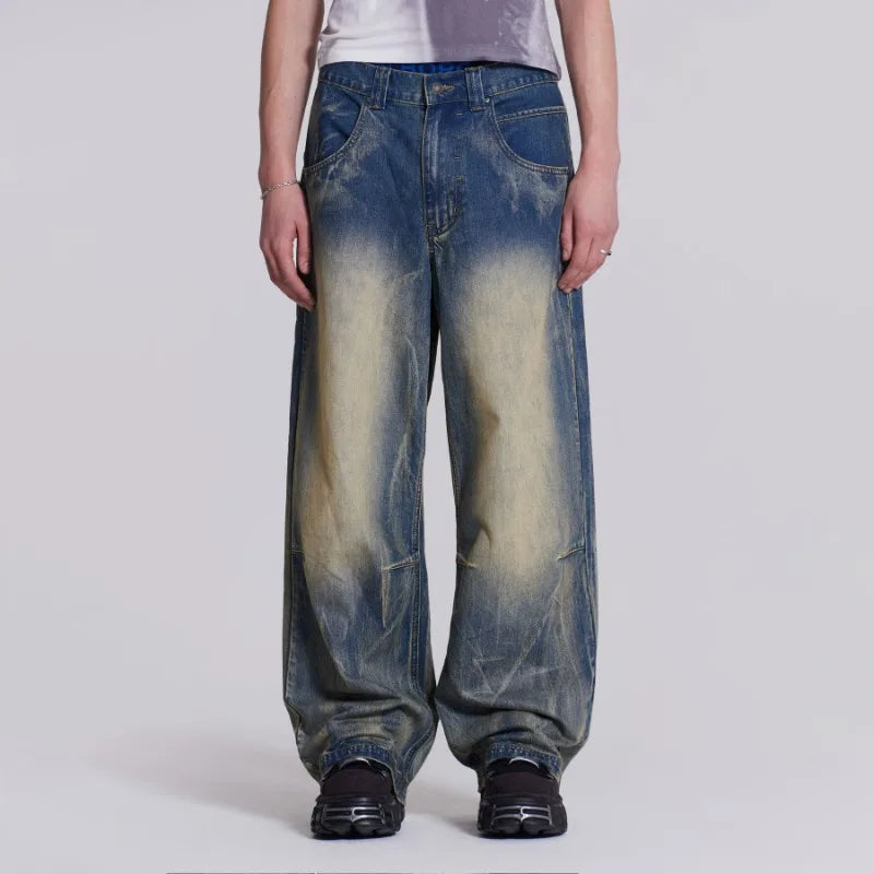 Vintage Wing Pattern Baggy Wide Leg Jeans