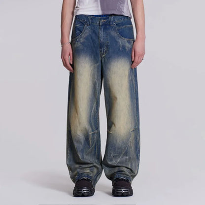 Vintage Wing Pattern Baggy Wide Leg Jeans