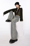 Raw Edged Baggy Washed Denim Pants