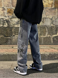 Star Print Oversized Denim Pants
