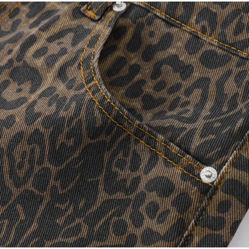 Y2K Leopard Flair High Waisted Pants