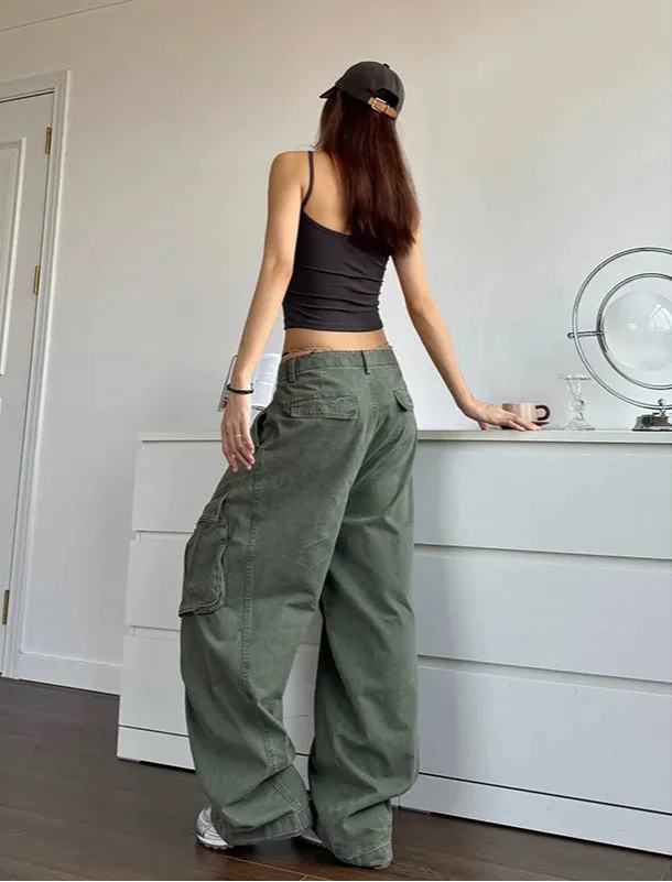 StreCool etear High Quality Green Wide Leg Bggy Jeans