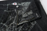 Lightning Spliced Wide Leg Distressed Jeans
