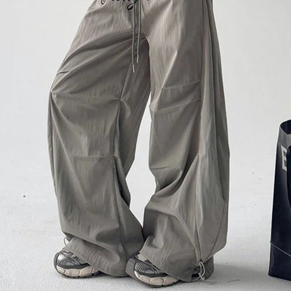 Gray Parachute Letter Embroidery Cargo Pants