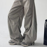 Gray Parachute Letter Embroidery Cargo Pants