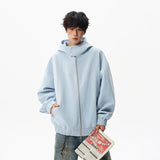 Windproof Suede Zipper Hooded Leather Jacket