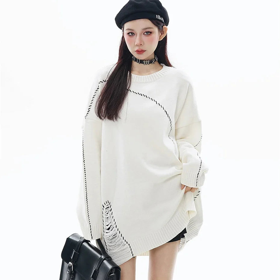 Ripped White Stitches Sweater