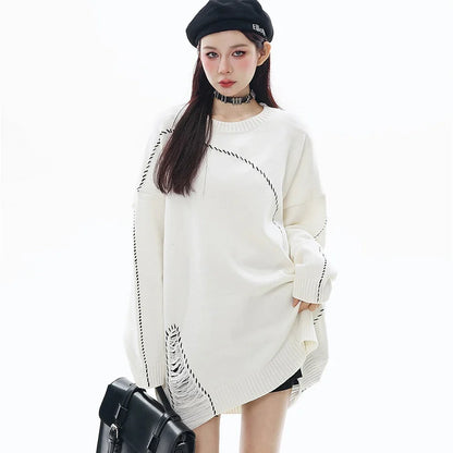Ripped White Stitches Sweater