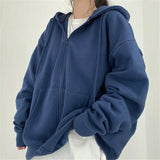 Oversized Solid Color Zip-up Hoodie